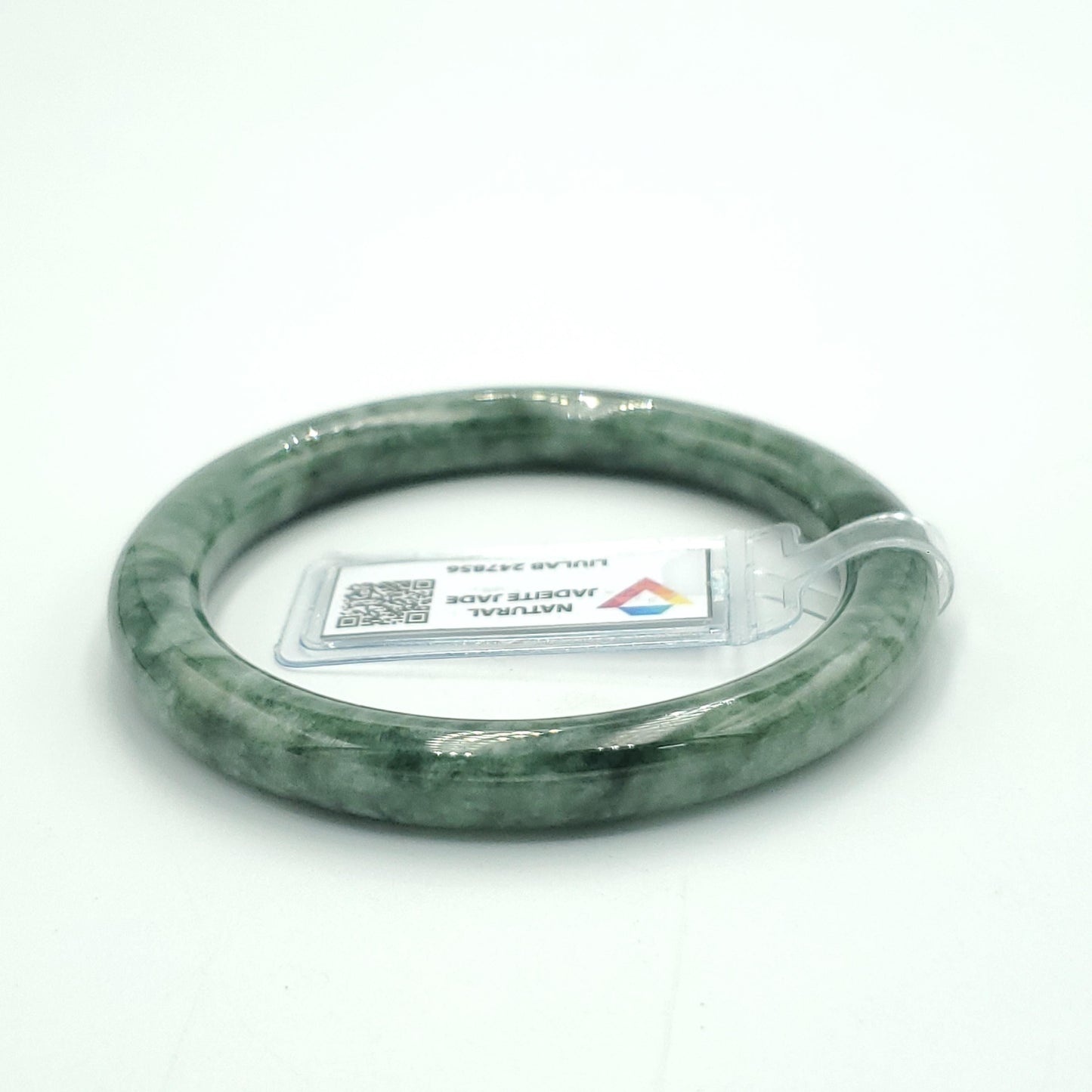 Yingmart 53mm LIULAB 247856 Certified Natural Color Dark Green Grey White Natural Jadeite Jade Bangle Bracelet, Real Gemstone, Gift for her