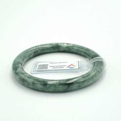 Yingmart 53mm LIULAB 247856 Certified Natural Color Dark Green Grey White Natural Jadeite Jade Bangle Bracelet, Real Gemstone, Gift for her