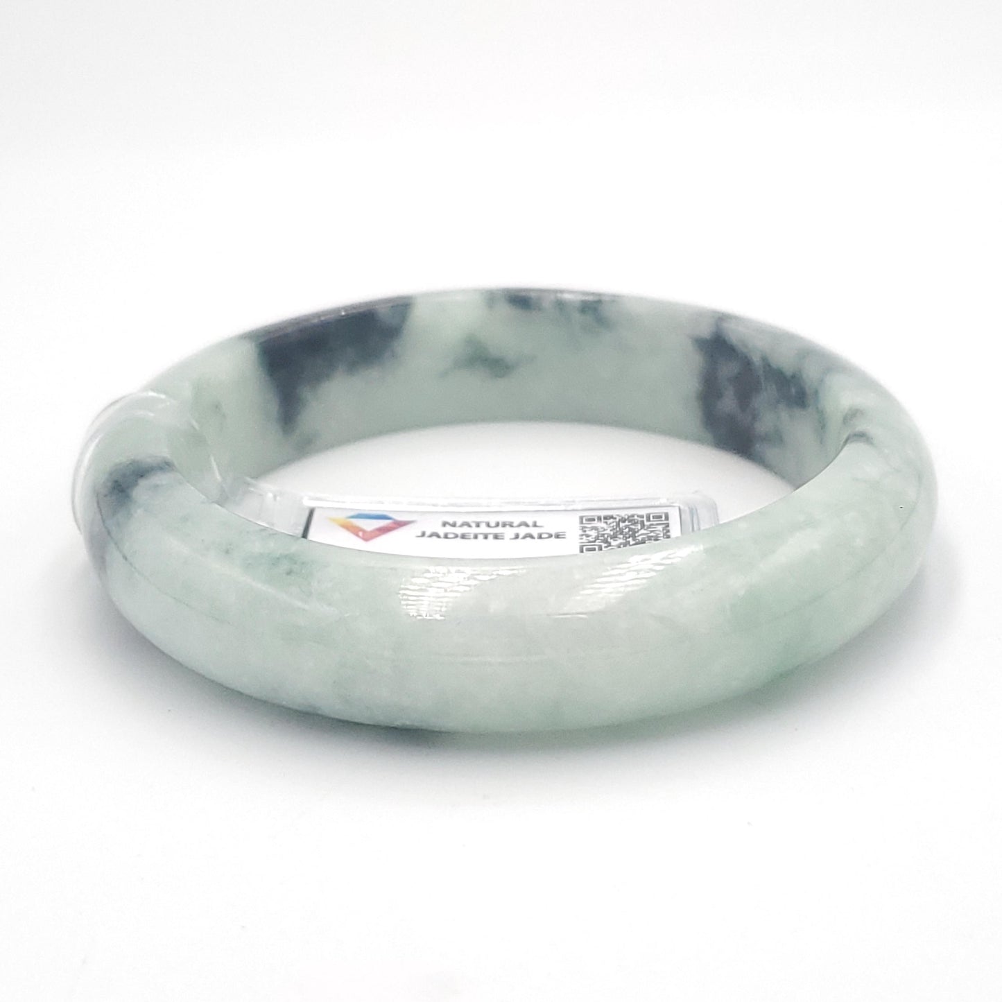 Yingmart 55mm LIULAB 823244 Certified Natural Color Grey Green Pale White Natural Jadeite Jade Bangle Bracelet, Real Gemstone, Gift for her