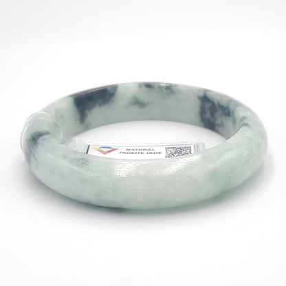 Yingmart 55mm LIULAB 823244 Certified Natural Color Grey Green Pale White Natural Jadeite Jade Bangle Bracelet, Real Gemstone, Gift for her
