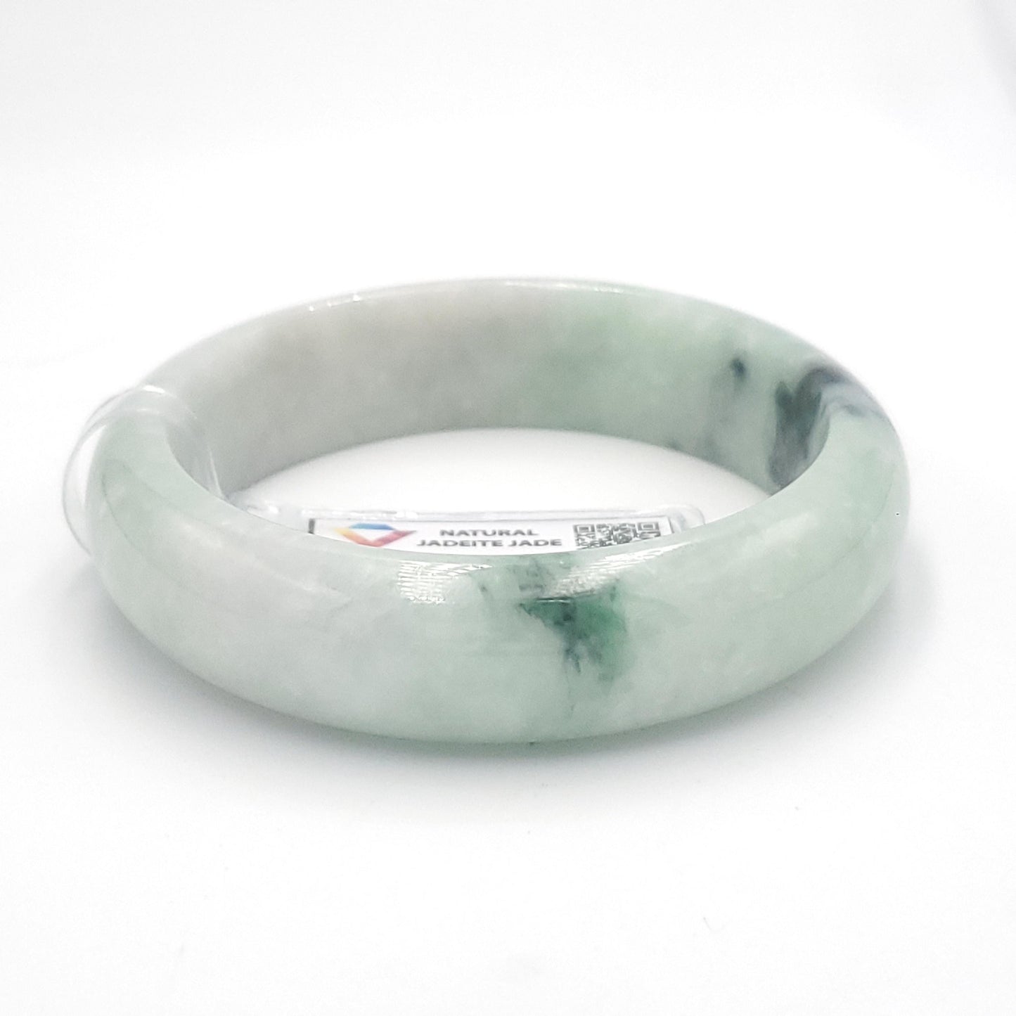 Yingmart 55mm LIULAB 835497 Certified Natural Color Green Grey, Pale White  Natural Jadeite Jade Bangle Bracelet, Real Gemstone,Gift for her
