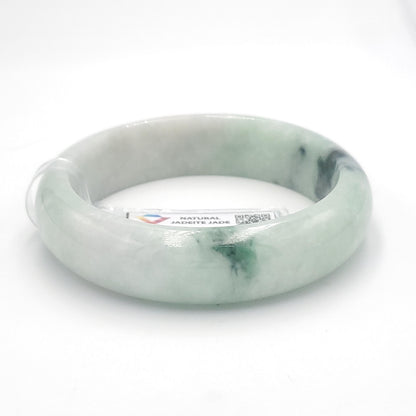 Yingmart 55mm LIULAB 835497 Certified Natural Color Green Grey, Pale White  Natural Jadeite Jade Bangle Bracelet, Real Gemstone,Gift for her