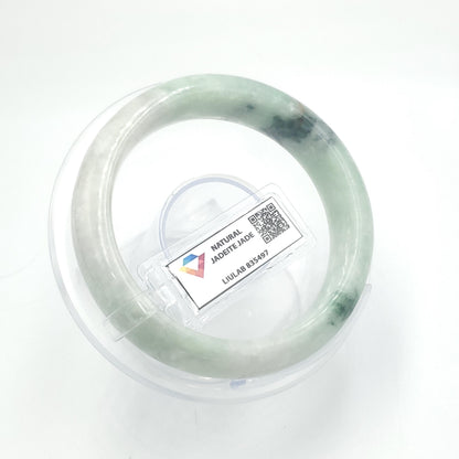 Yingmart 55mm LIULAB 835497 Certified Natural Color Green Grey, Pale White  Natural Jadeite Jade Bangle Bracelet, Real Gemstone,Gift for her