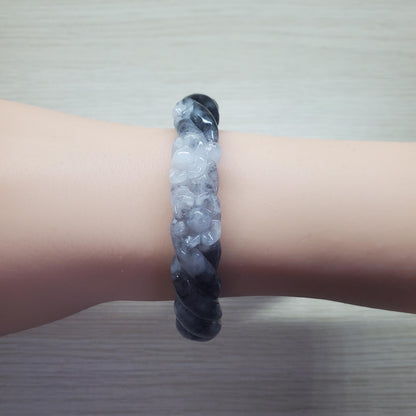 Yingmart 57mm LIULAB 635334 Certified Natural Color Black, Pale White  Natural Jadeite Jade Bangle Bracelet, Real Gemstone, Gift for her Mom