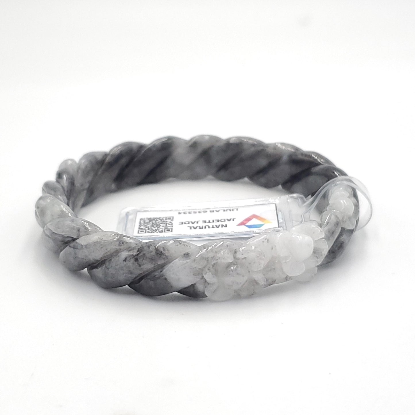 Yingmart 57mm LIULAB 635334 Certified Natural Color Black, Pale White  Natural Jadeite Jade Bangle Bracelet, Real Gemstone, Gift for her Mom
