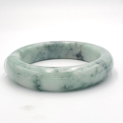 Yingmart 57mm LIULAB 979497 Certified Natural Color Pale White, Grey Green Natural Jadeite Jade Bangle Bracelet, Real Gemstone, Gift for her