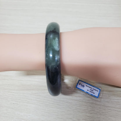 Yingmart 71mm PNJ325765 Certified Natural Color Grey, Black Natural Jadeite Jade Bangle Bracelet, Real Gemstone, Gift for Her Mom Sister