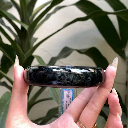 Yingmart 71mm PNJ325807 Certified Natural Color Black Grey Natural Jadeite Jade Bangle Bracelet, Real Gemstone, Gift for Her Mom Grandma