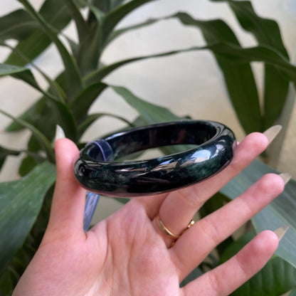 Yingmart 71mm PNJ325773 Certified Natural Color Black Grey Natural Jadeite Jade Bangle Bracelet, Real Gemstone, Gift for Her Mom Grandma