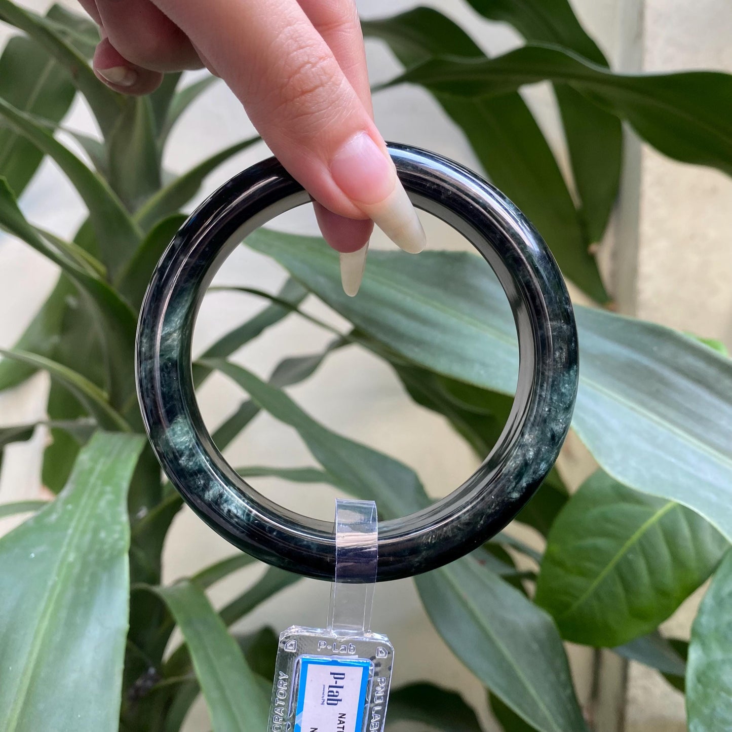 Yingmart 71mm PNJ325773 Certified Natural Color Black Grey Natural Jadeite Jade Bangle Bracelet, Real Gemstone, Gift for Her Mom Grandma