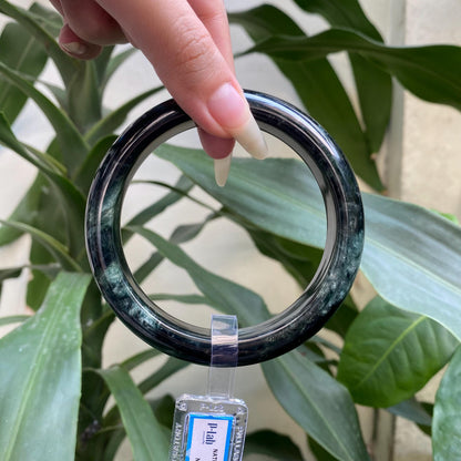 Yingmart 71mm PNJ325773 Certified Natural Color Black Grey Natural Jadeite Jade Bangle Bracelet, Real Gemstone, Gift for Her Mom Grandma