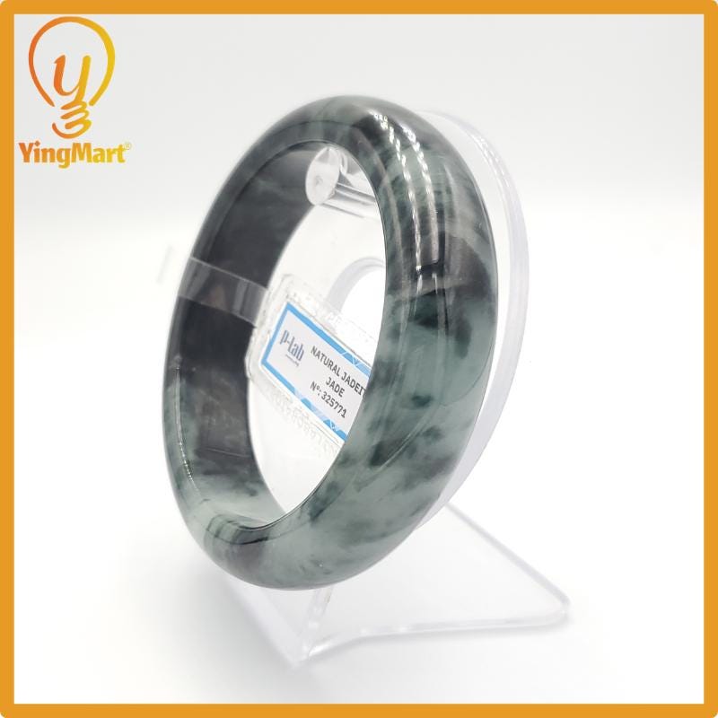 Yingmart 67mm PNJ325771 Certified Natural Color Black Grey White Natural Jadeite Jade Bangle Bracelet, Real Gemstone, Gift for Her Mom