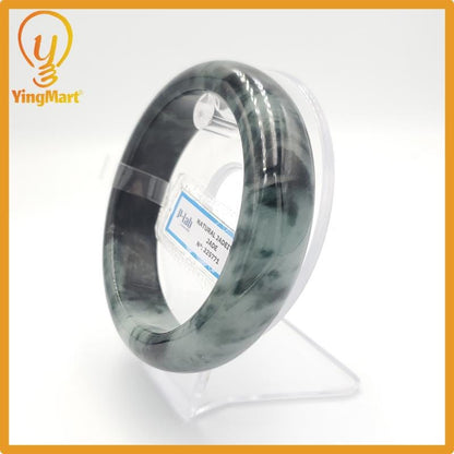 Yingmart 67mm PNJ325771 Certified Natural Color Black Grey White Natural Jadeite Jade Bangle Bracelet, Real Gemstone, Gift for Her Mom