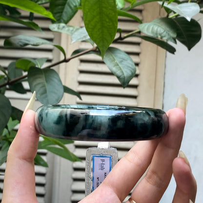 Yingmart 67mm PNJ325771 Certified Natural Color Black Grey White Natural Jadeite Jade Bangle Bracelet, Real Gemstone, Gift for Her Mom
