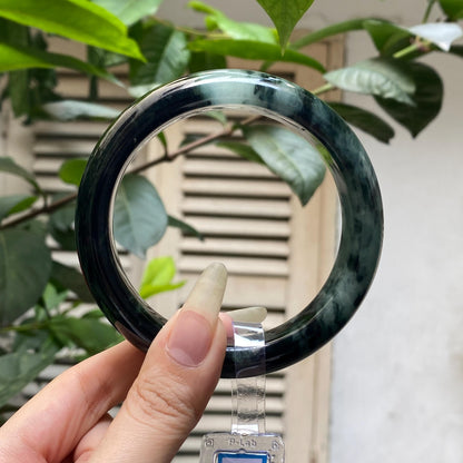 Yingmart 67mm PNJ325771 Certified Natural Color Black Grey White Natural Jadeite Jade Bangle Bracelet, Real Gemstone, Gift for Her Mom