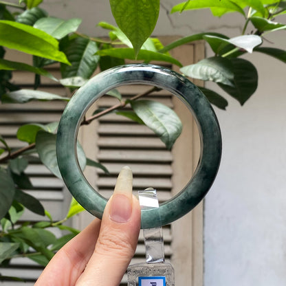 Yingmart 66mm PNJ325762 Certified Natural Color Grey Black Natural Jadeite Jade Bangle Bracelet, Real Gemstone, Gift for Her Mom Grandma