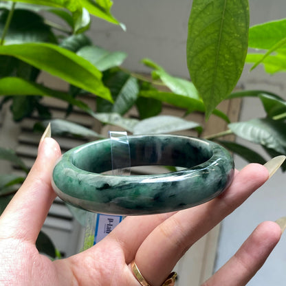 Yingmart 66mm PNJ325762 Certified Natural Color Grey Black Natural Jadeite Jade Bangle Bracelet, Real Gemstone, Gift for Her Mom Grandma