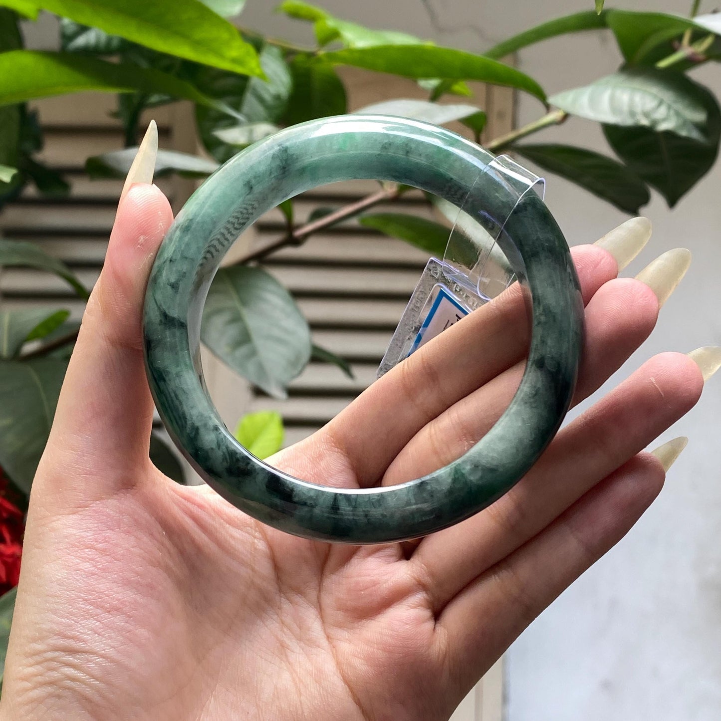 Yingmart 66mm PNJ325762 Certified Natural Color Grey Black Natural Jadeite Jade Bangle Bracelet, Real Gemstone, Gift for Her Mom Grandma