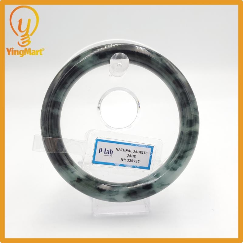 Yingmart 67mm PNJ325757 Certified Natural Color Grey Black Natural Jadeite Jade Bangle Bracelet, Real Gemstone, Gift for Her Mom Grandma