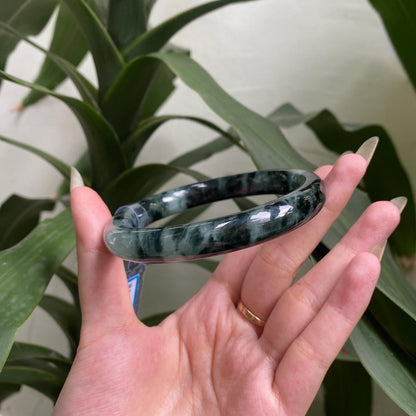 Yingmart 67mm PNJ325757 Certified Natural Color Grey Black Natural Jadeite Jade Bangle Bracelet, Real Gemstone, Gift for Her Mom Grandma
