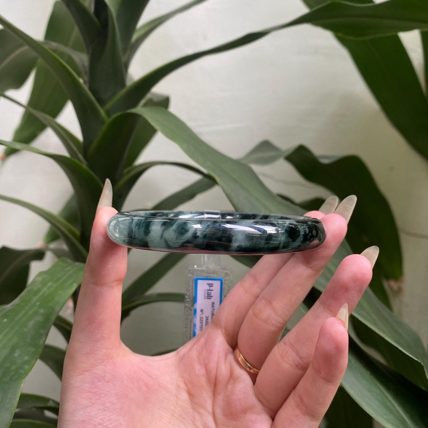 Yingmart 67mm PNJ325757 Certified Natural Color Grey Black Natural Jadeite Jade Bangle Bracelet, Real Gemstone, Gift for Her Mom Grandma