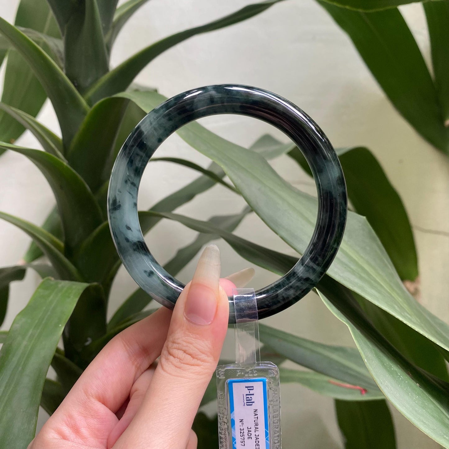 Yingmart 67mm PNJ325757 Certified Natural Color Grey Black Natural Jadeite Jade Bangle Bracelet, Real Gemstone, Gift for Her Mom Grandma