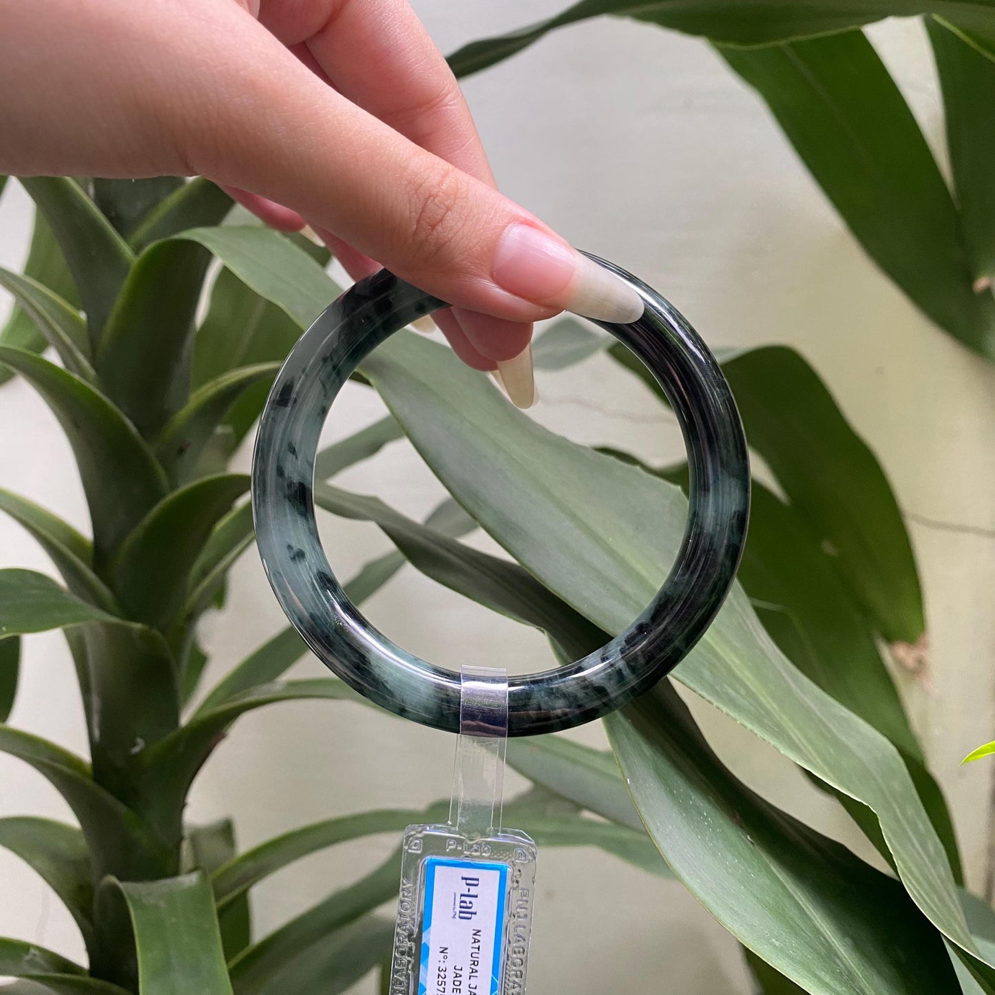Yingmart 67mm PNJ325757 Certified Natural Color Grey Black Natural Jadeite Jade Bangle Bracelet, Real Gemstone, Gift for Her Mom Grandma