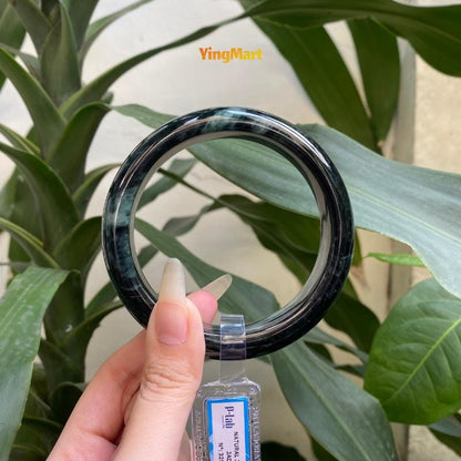 Yingmart 71mm PNJ325774 Certified Natural Color Black Grey Natural Jadeite Jade Bangle Bracelet, Real Gemstone, Gift for Her Mom Grandma