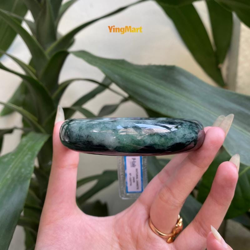 Yingmart 71mm PNJ325774 Certified Natural Color Black Grey Natural Jadeite Jade Bangle Bracelet, Real Gemstone, Gift for Her Mom Grandma