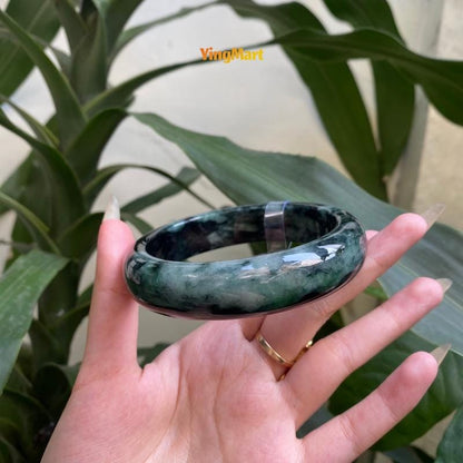 Yingmart 71mm PNJ325774 Certified Natural Color Black Grey Natural Jadeite Jade Bangle Bracelet, Real Gemstone, Gift for Her Mom Grandma