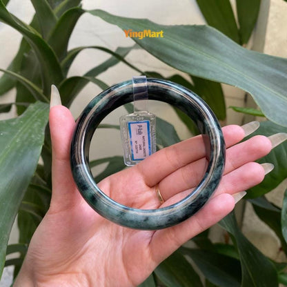 Yingmart 71mm PNJ325774 Certified Natural Color Black Grey Natural Jadeite Jade Bangle Bracelet, Real Gemstone, Gift for Her Mom Grandma