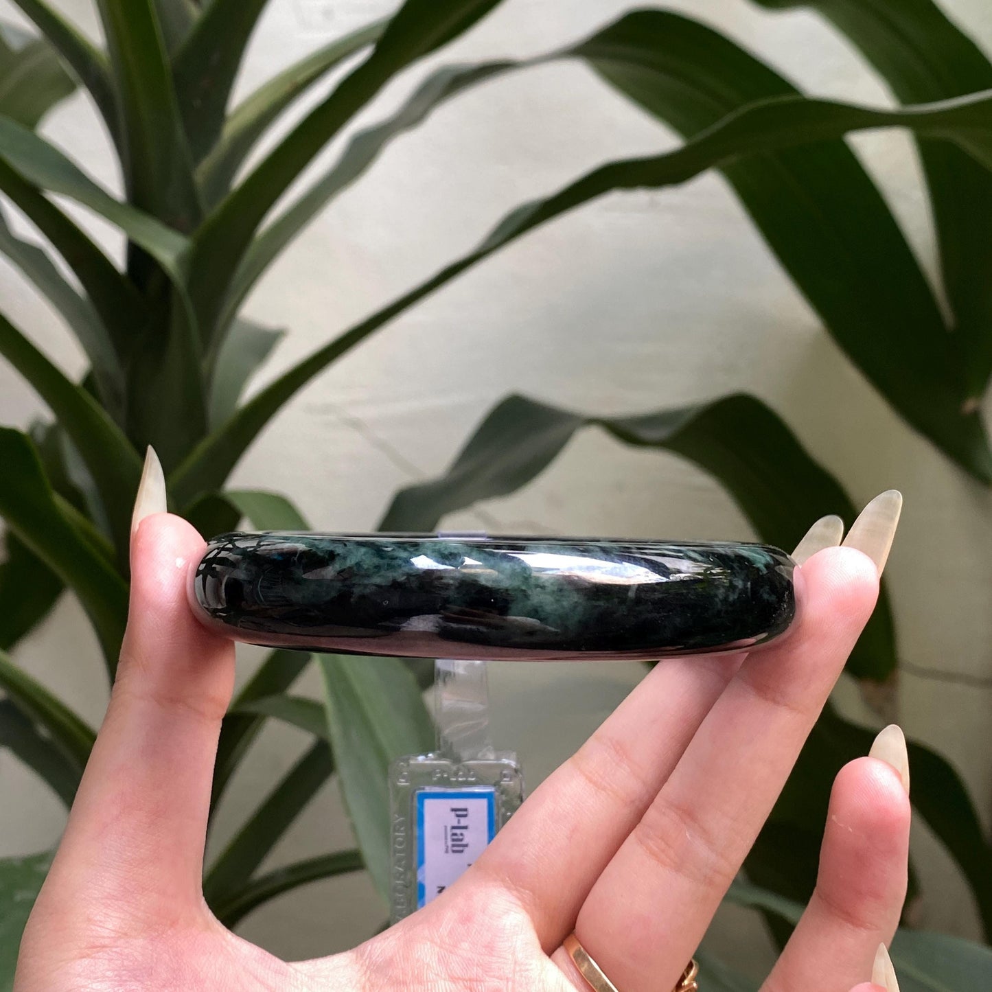 Yingmart 71mm PNJ325764 Certified Natural Color Black Grey Natural Jadeite Jade Bangle Bracelet, Real Gemstone, Gift for Her Mom