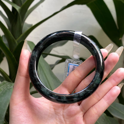 Yingmart 71mm PNJ325764 Certified Natural Color Black Grey Natural Jadeite Jade Bangle Bracelet, Real Gemstone, Gift for Her Mom