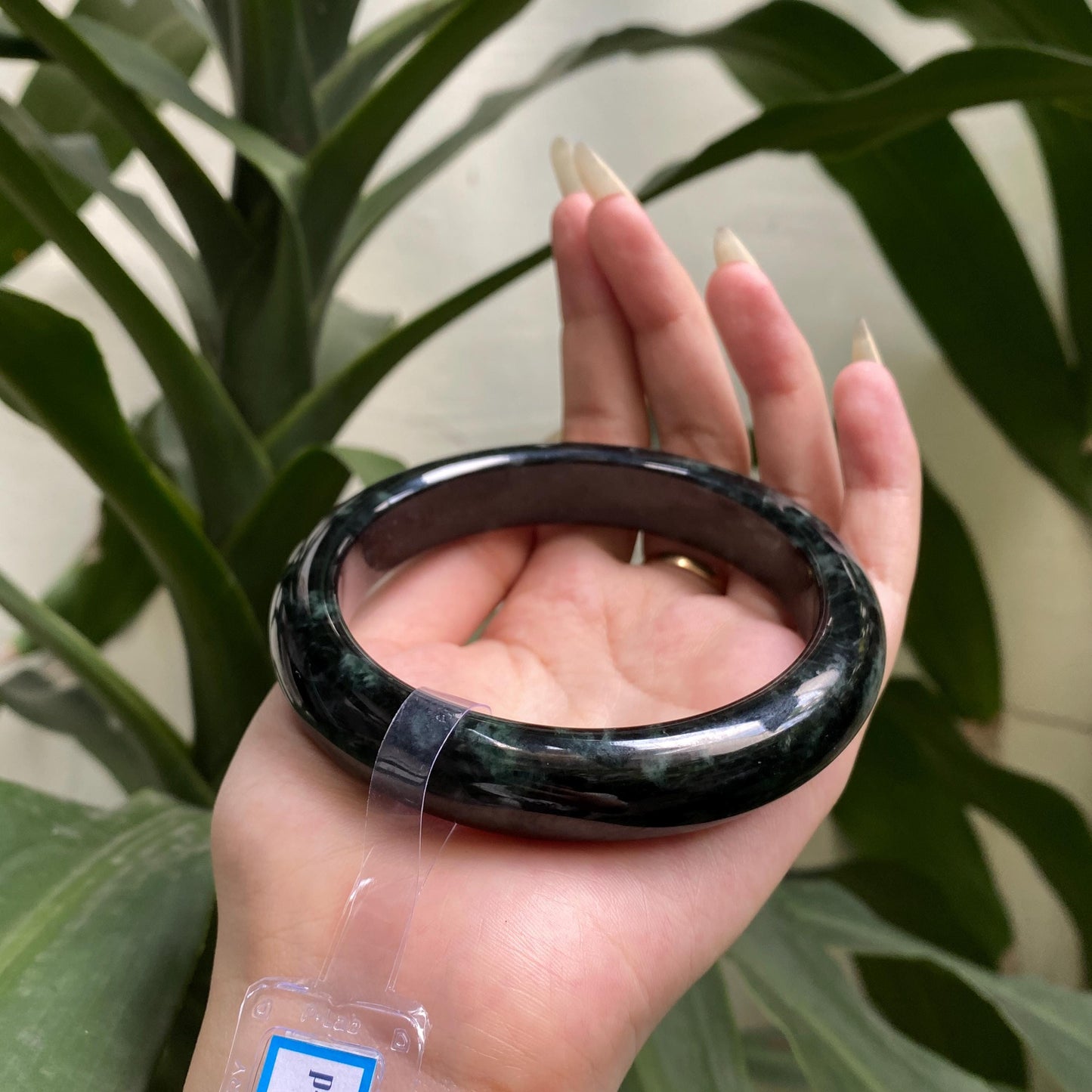 Yingmart 71mm PNJ325764 Certified Natural Color Black Grey Natural Jadeite Jade Bangle Bracelet, Real Gemstone, Gift for Her Mom