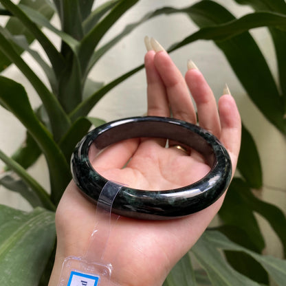 Yingmart 71mm PNJ325764 Certified Natural Color Black Grey Natural Jadeite Jade Bangle Bracelet, Real Gemstone, Gift for Her Mom