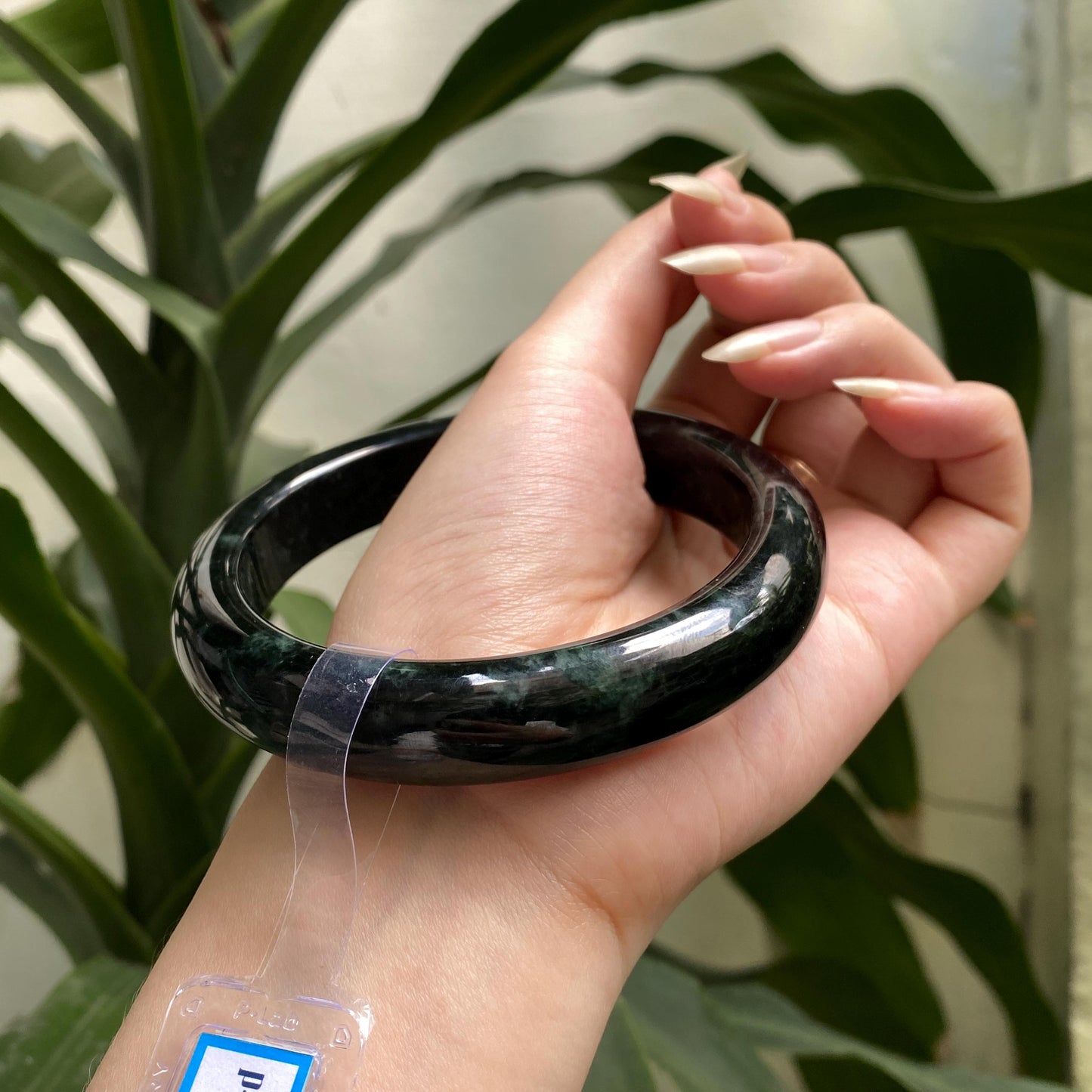 Yingmart 71mm PNJ325764 Certified Natural Color Black Grey Natural Jadeite Jade Bangle Bracelet, Real Gemstone, Gift for Her Mom
