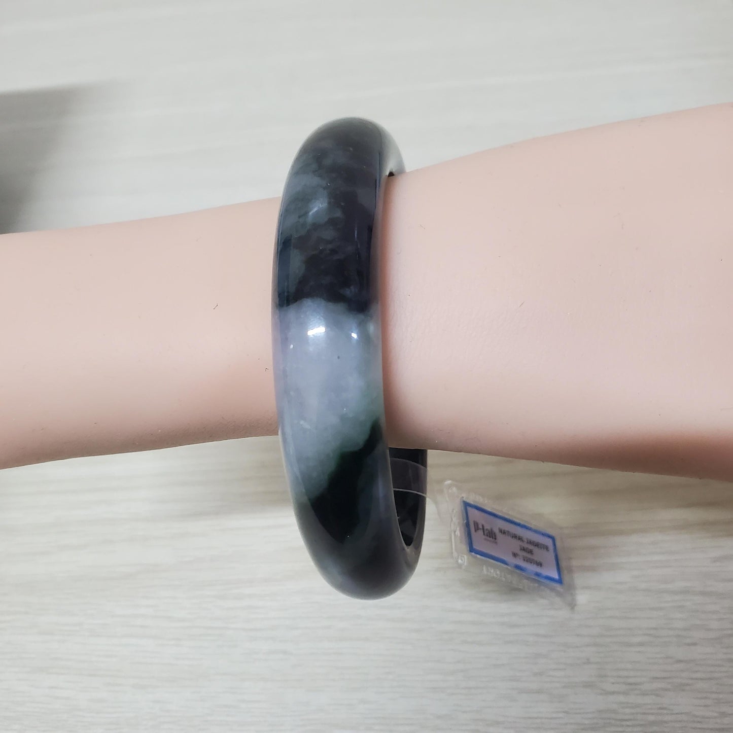 Yingmart 71mm PNJ325769 Certified Natural Color Grey Black White Natural Jadeite Jade Bangle Bracelet, Real Gemstone, Gift for Her Mom