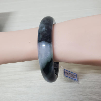 Yingmart 71mm PNJ325769 Certified Natural Color Grey Black White Natural Jadeite Jade Bangle Bracelet, Real Gemstone, Gift for Her Mom
