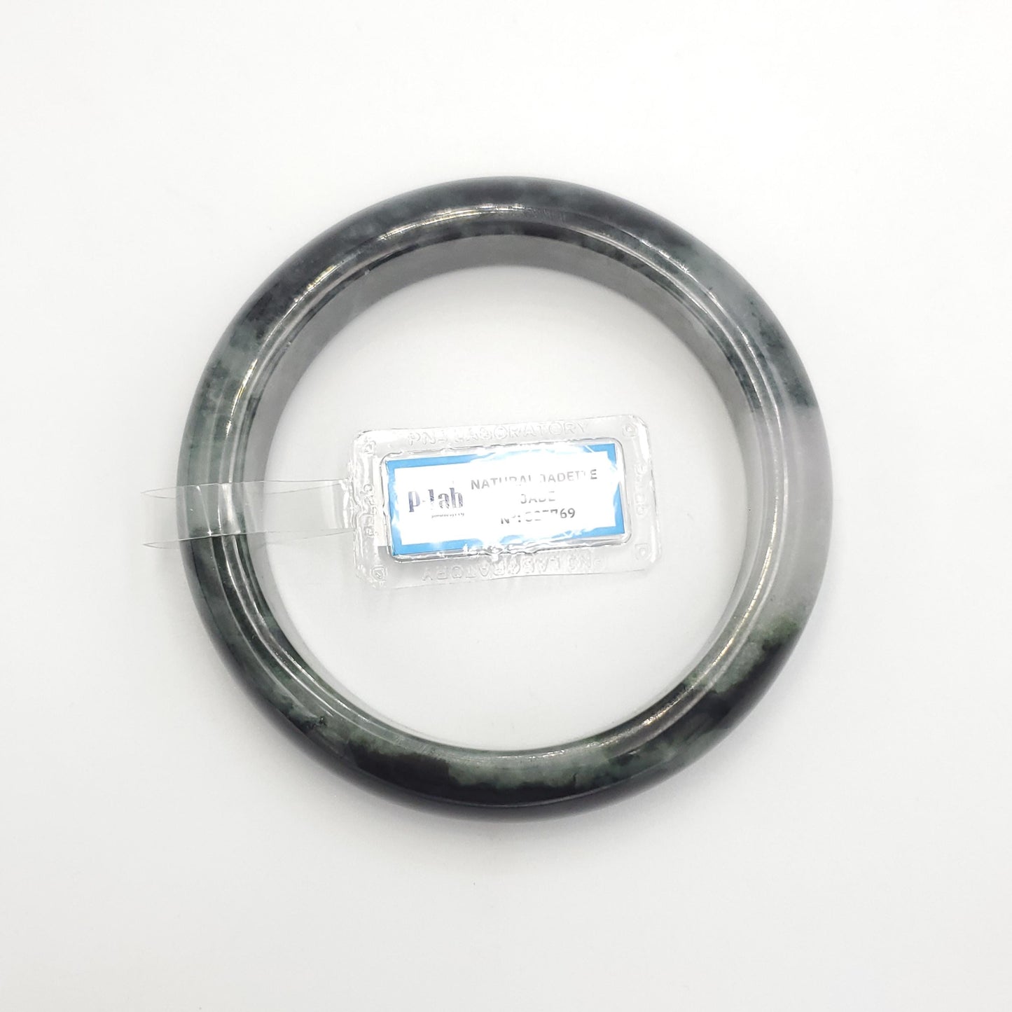 Yingmart 71mm PNJ325769 Certified Natural Color Grey Black White Natural Jadeite Jade Bangle Bracelet, Real Gemstone, Gift for Her Mom