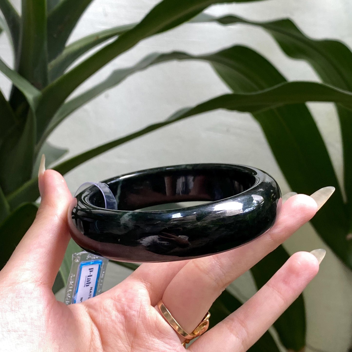 Yingmart 66mm PNJ325808 Certified Natural Color Grey, Black Natural Jadeite Jade Bangle Bracelet, Real Gemstone, Gift for Her Mom