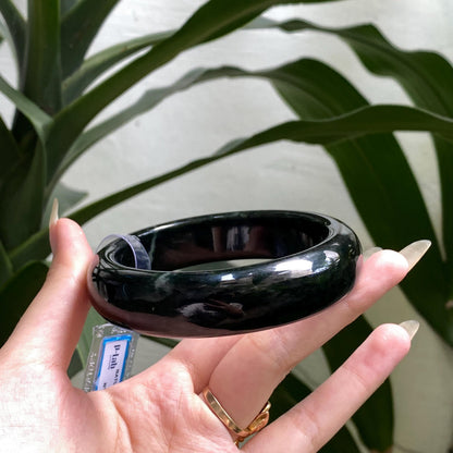 Yingmart 66mm PNJ325808 Certified Natural Color Grey, Black Natural Jadeite Jade Bangle Bracelet, Real Gemstone, Gift for Her Mom