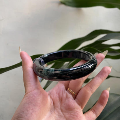 Jade Bangle 71mm PNJ325772 Certified | Natural Color Grey White, Brown, Grey, Black Jade Bangle Bracelet, Real Gemstone, Gift for Women, Men