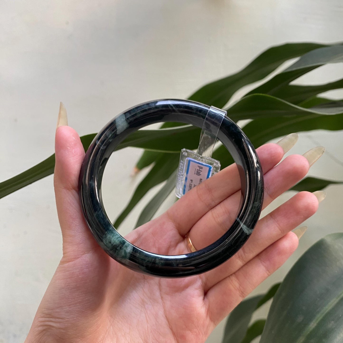 Jade Bangle 71mm PNJ325772 Certified | Natural Color Grey White, Brown, Grey, Black Jade Bangle Bracelet, Real Gemstone, Gift for Women, Men