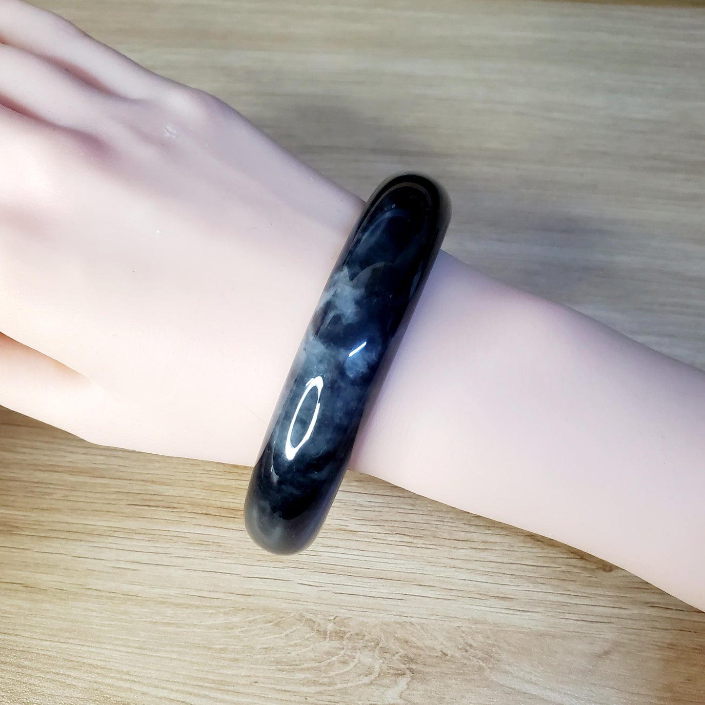 Jade Bangle 71mm PNJ325776 Certified | Natural Color Grey,White Grey, Black Jade Bangle Bracelet, Real Gemstone, Gift for Women, Men, Mother