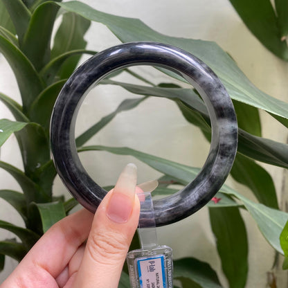 Jade Bangle 71mm PNJ325776 Certified | Natural Color Grey,White Grey, Black Jade Bangle Bracelet, Real Gemstone, Gift for Women, Men, Mother