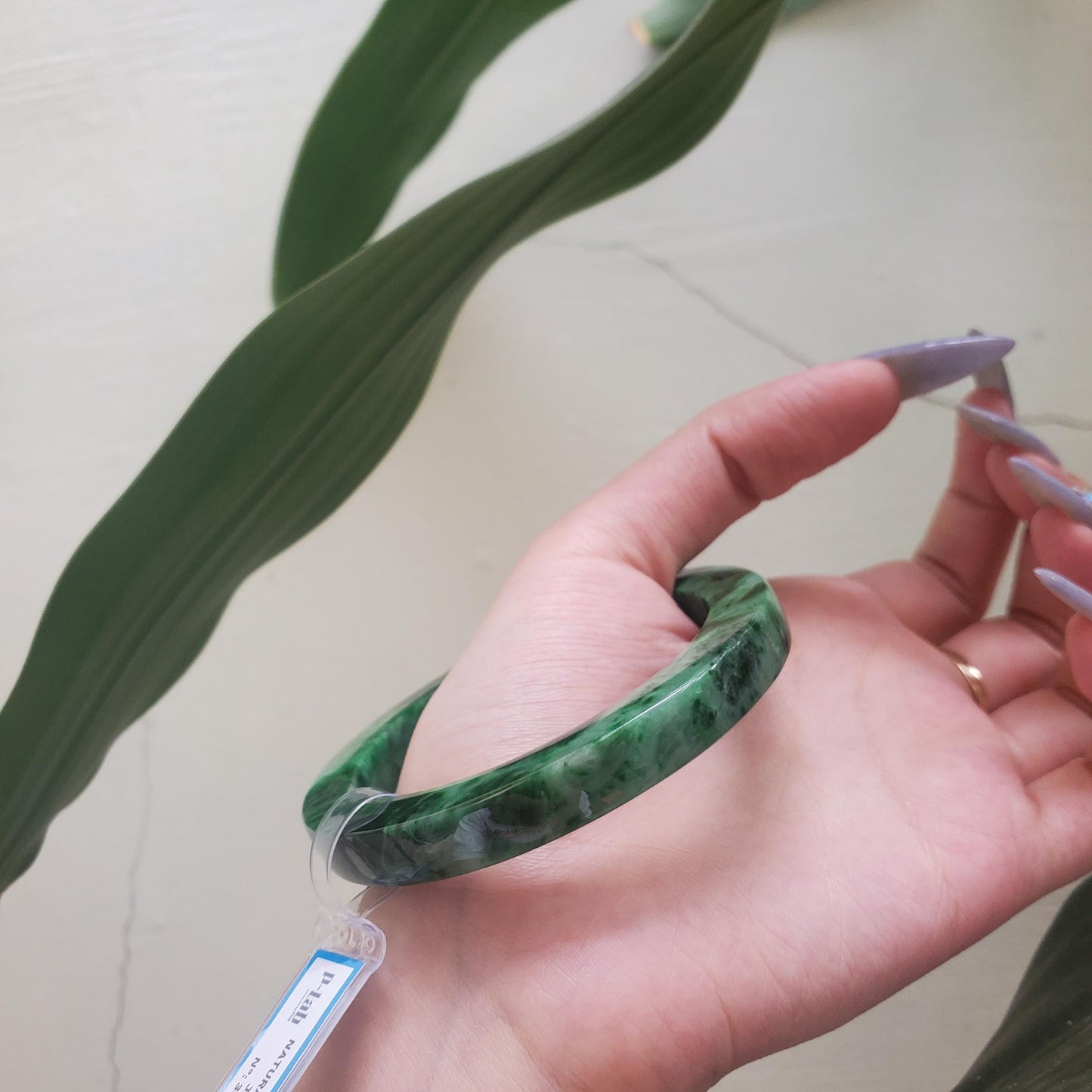 Yingmart  60mm PNJ302741 Certified Natural Color Dark Green Black Natural Jadeite Jade Bangle Bracelet, Real Gemstone, Gift for Her Mom
