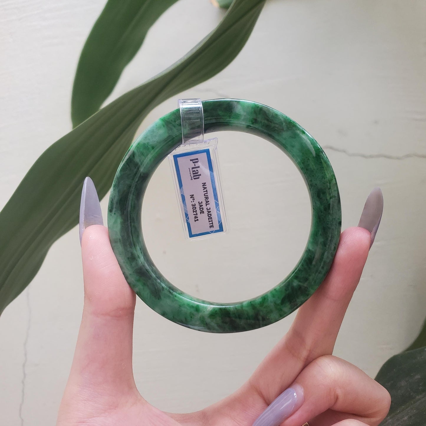 Yingmart  60mm PNJ302741 Certified Natural Color Dark Green Black Natural Jadeite Jade Bangle Bracelet, Real Gemstone, Gift for Her Mom