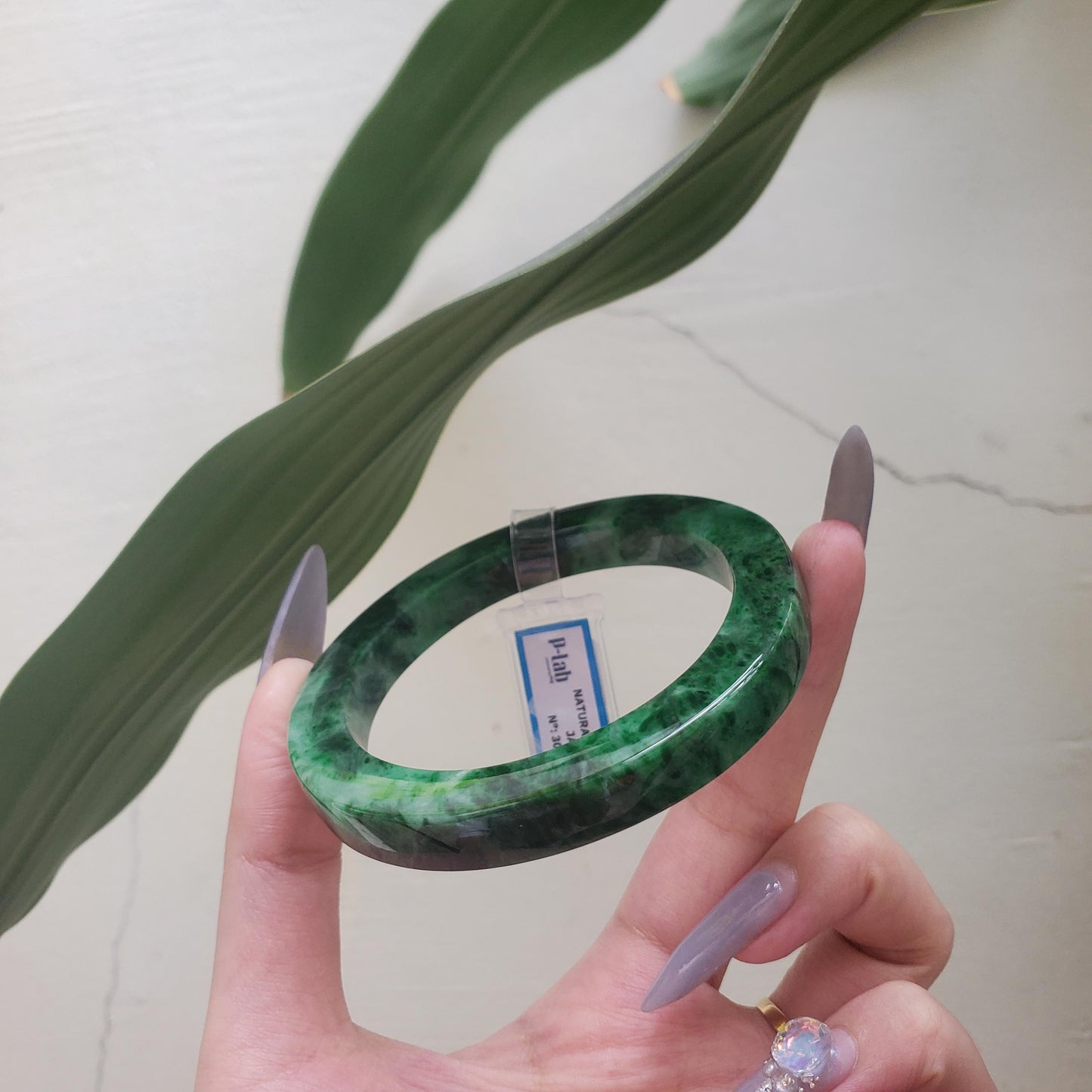 Yingmart  60mm PNJ302741 Certified Natural Color Dark Green Black Natural Jadeite Jade Bangle Bracelet, Real Gemstone, Gift for Her Mom