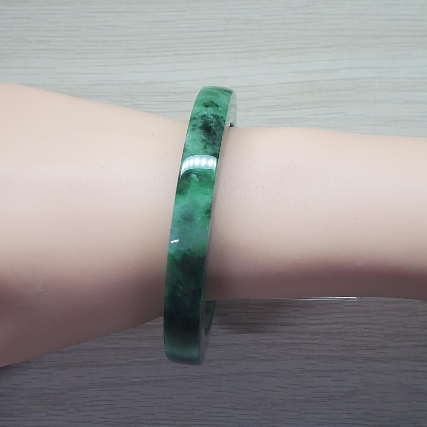 Yingmart  60mm PNJ302741 Certified Natural Color Dark Green Black Natural Jadeite Jade Bangle Bracelet, Real Gemstone, Gift for Her Mom