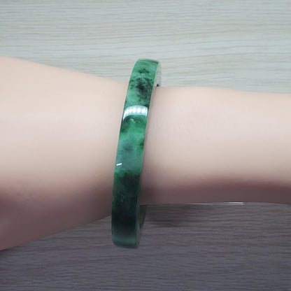 Yingmart  60mm PNJ302741 Certified Natural Color Dark Green Black Natural Jadeite Jade Bangle Bracelet, Real Gemstone, Gift for Her Mom